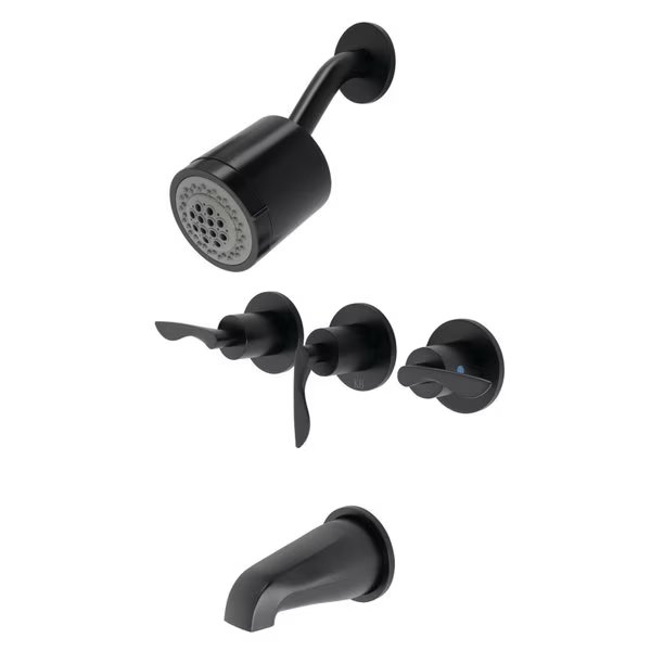 KBX8130SVL Three-Handle Tub and Shower Faucet, Matte Black, Kingston Brass, Mfr#: KBX8130SVL